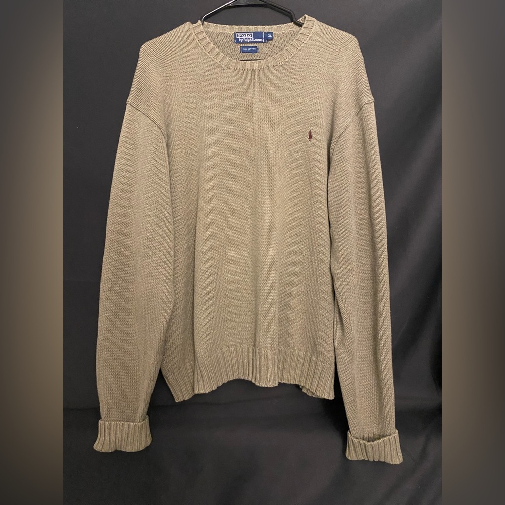 Vintage Ralph Lauren Men's Beige Crewneck Sweater
